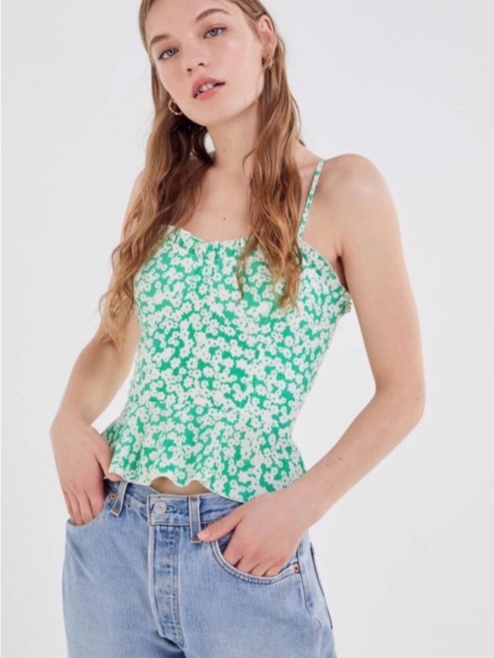 Urban Outfitters Green & White Brandi Bustier Peplum Cami
Top